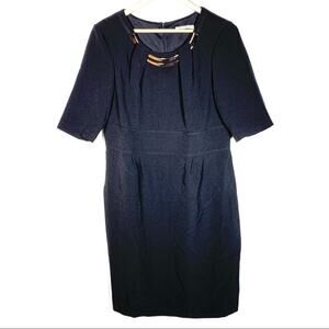 Studio One Black short sleeved knee length sheath dress w built in necklace  12